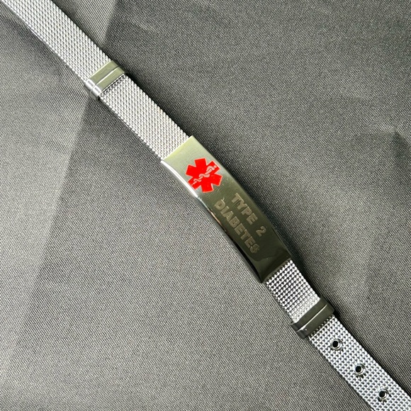 Medical Alert Type 2 Diabetes Steel Bracelet - Picture 3 of 12